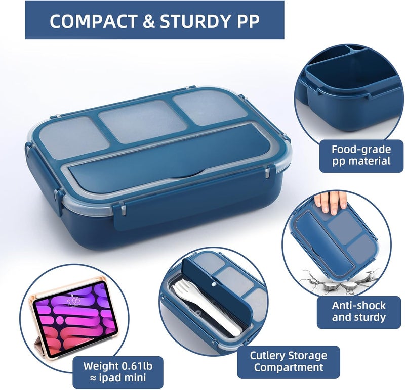 QQKO Bento Box Adult Lunch Box, Lunch Containers for Adults Men Women, Kids Lunch Boxes for School with 4 Compartments, Sauce Container, Utensils and Muffin Cups, Navy - Image 4